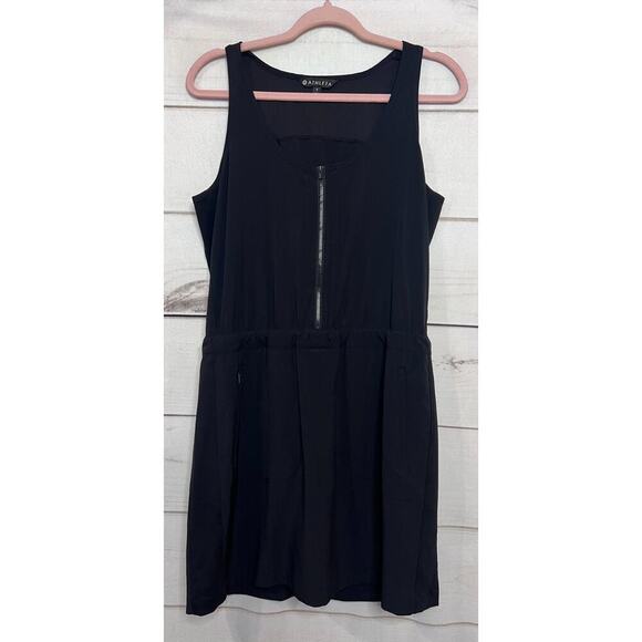 ATHLETA BLACK SLEEVELESS 1/4 ZIPPER WOMEN'S ATHLETIC DRESS POCKETS SIZE 8 - Picture 1 of 6
